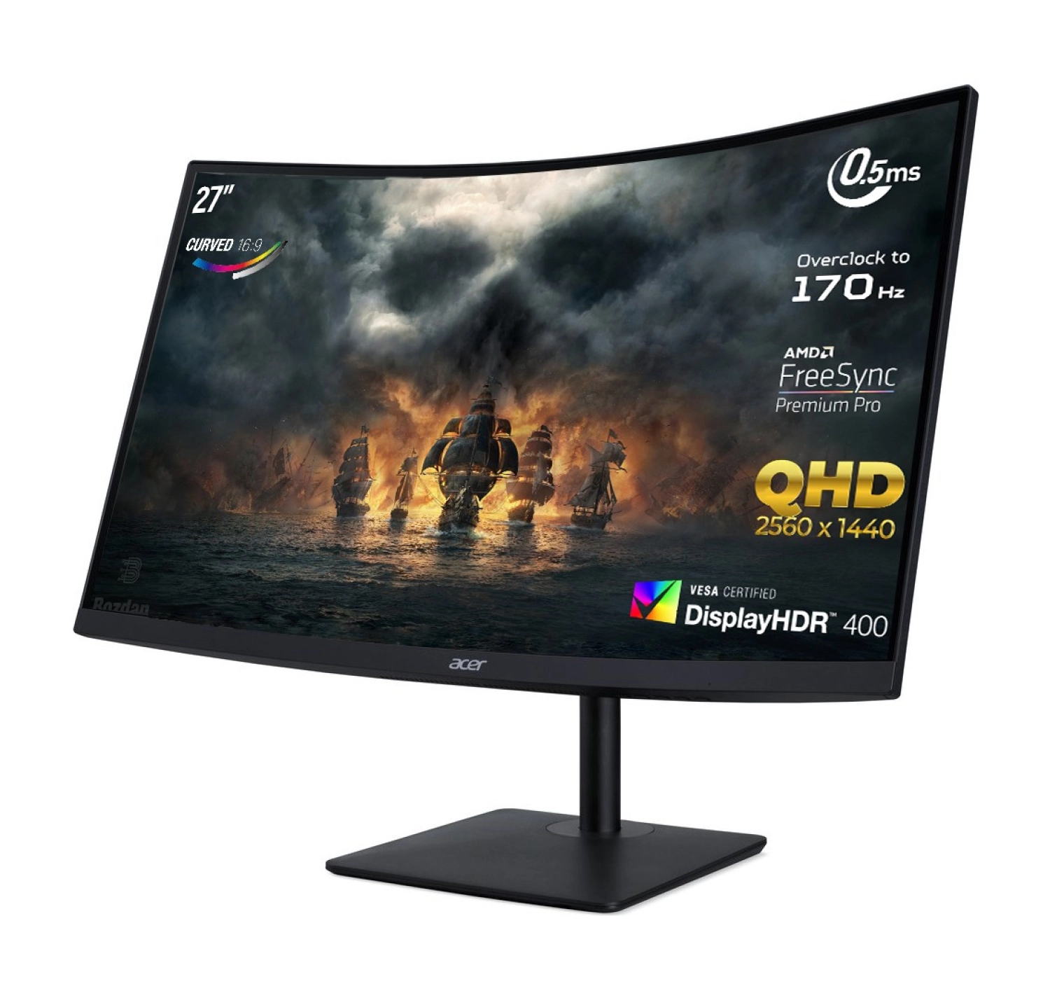 Acer Nitro Xz273Up 27” 170Hz 0.5Ms (Hdmı+Display) Freesync Premium Qhd Curved Monitör Um.hx3Ee.p25 - Görsel 2