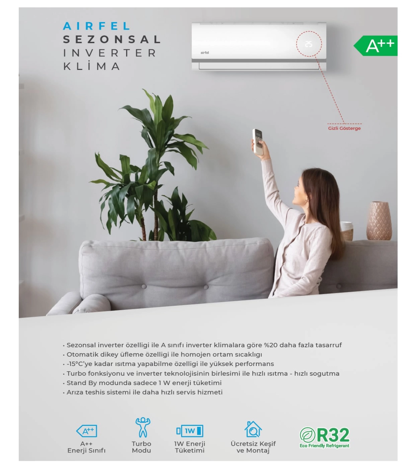 Airfel Ltxm35N 12000 Btu R32 inverter Duvar Tipi Klima - Görsel 4