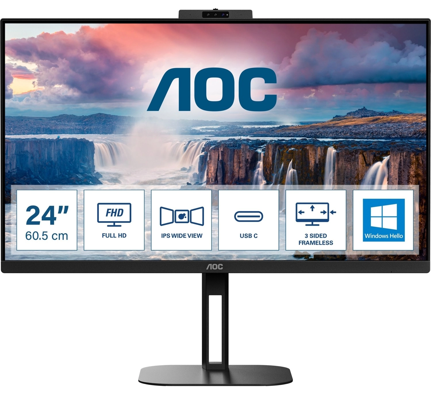 Aoc 24V5Cw/Bk 23,8" 1Ms, 75Hz, Full Hd, Hdmı, Dp, Usb, 2X5W Hoparlör, Pivot, Ips Panel Monitör ürün görseli