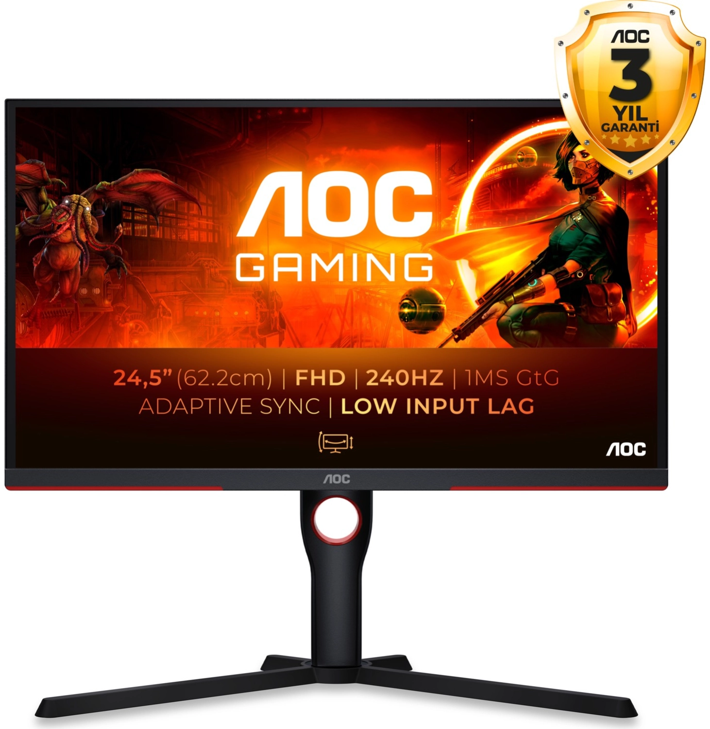 Aoc 25G3Zm 24.5" 0.5 Ms Full Hd Pivot 240 Hz Oyuncu Monitörü ürün görseli