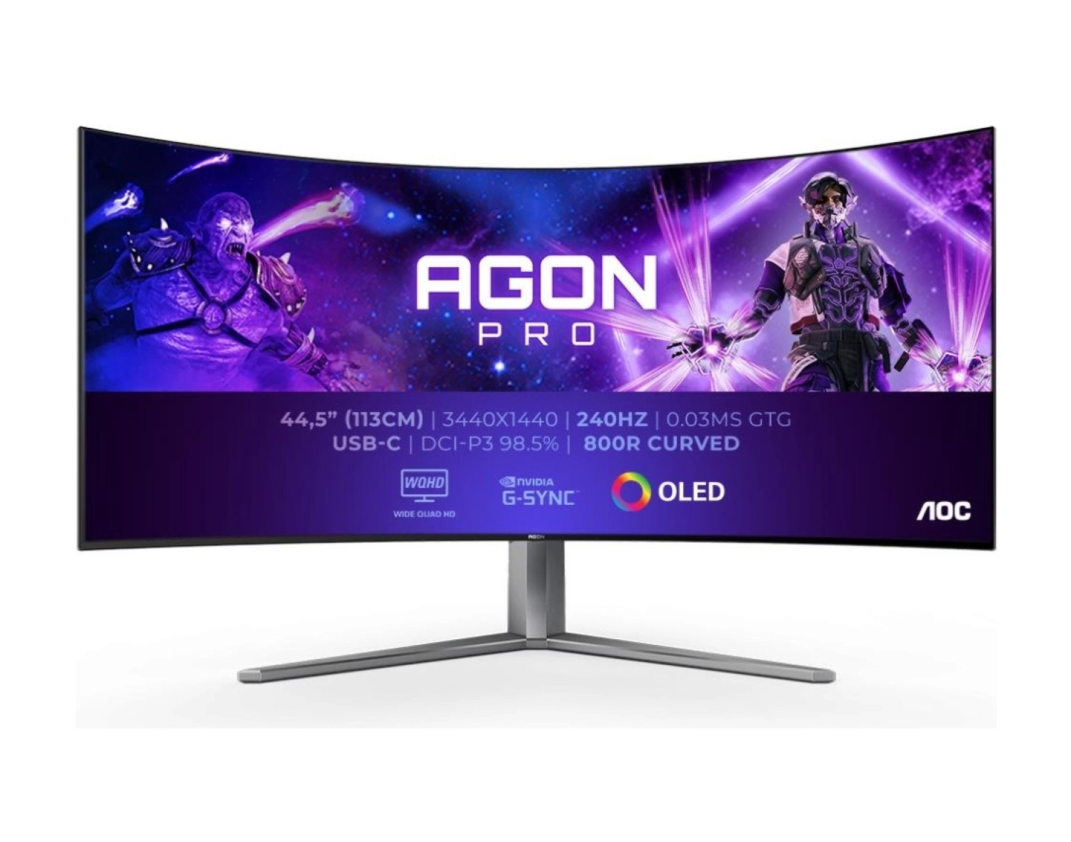 Aoc Agon Pro Ag456Uczd 44.5\" 240Hz 0.03Ms Hdmi Dp Usb-C 3.2 Freesync Premium G-Sync Hdr10 Wqhd Oled Curved 800R Gaming Monitör ürün görseli