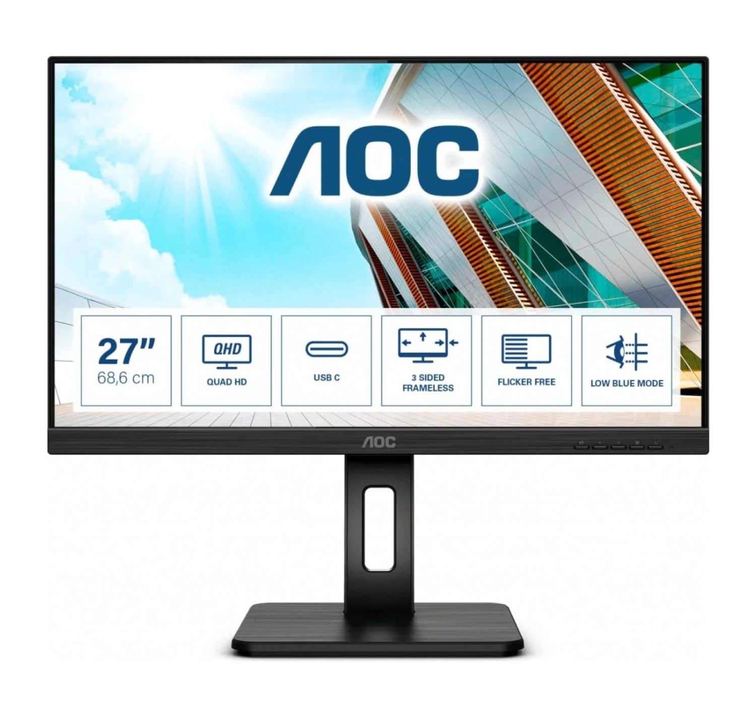 Aoc Q27P2Ca 27" 4Ms, 75Hz, 2K Quad Hd, Ips Panel, 2Xhdmı, Dp, Usb-C, 2X2W Hoparlör, Pivot Monitör ürün görseli