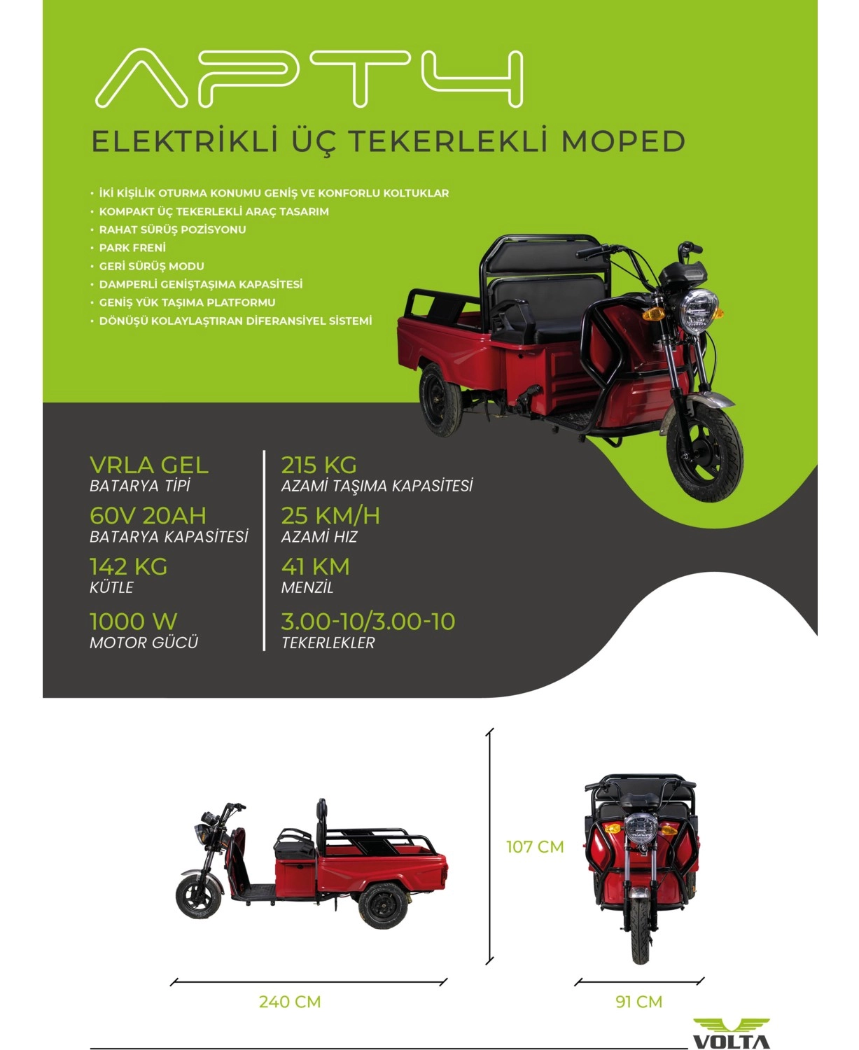 Apec 4M410-9900A-17 Apt4 3 Teker. Moped Sedeflı Beyaz - Görsel 5
