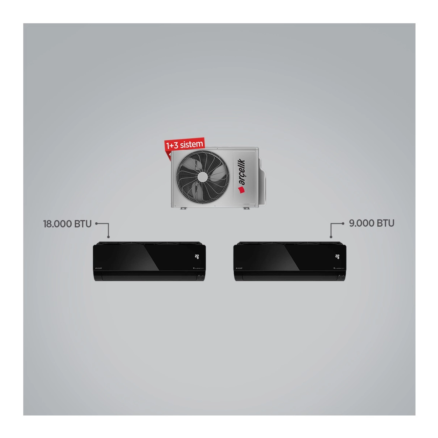 Arçelik A++ 18000 Btu + 9000 Btu İç Üniteler (1 Adet Dış Ünite = 2 Adet İç Ünite) 1+2 Multi inverter Klima ürün görseli
