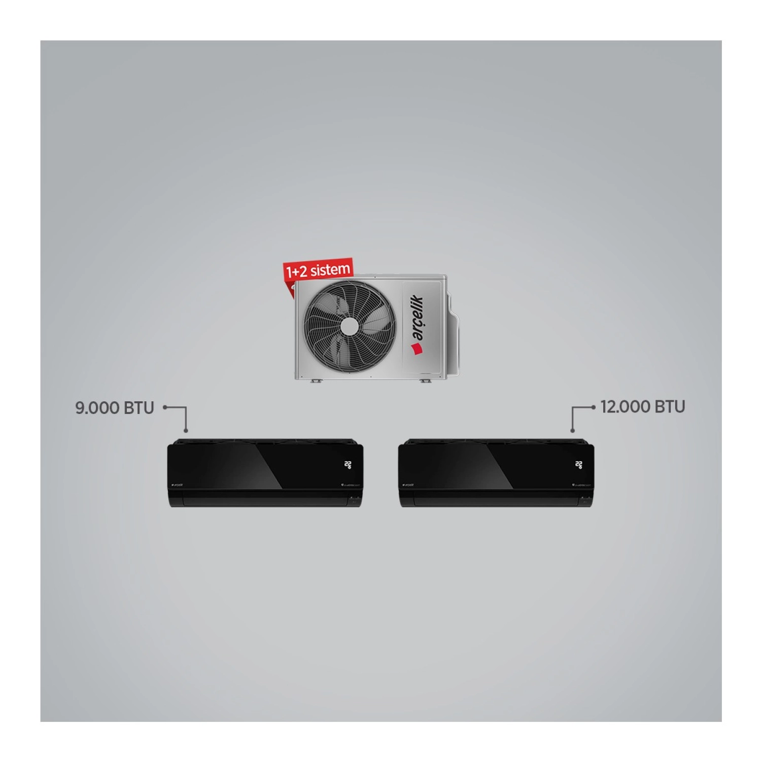 Arçelik A++ 9000 Btu + 12000 Btu İç Ünite 16000 Btu 1+2 Multi inverter Klima ürün görseli