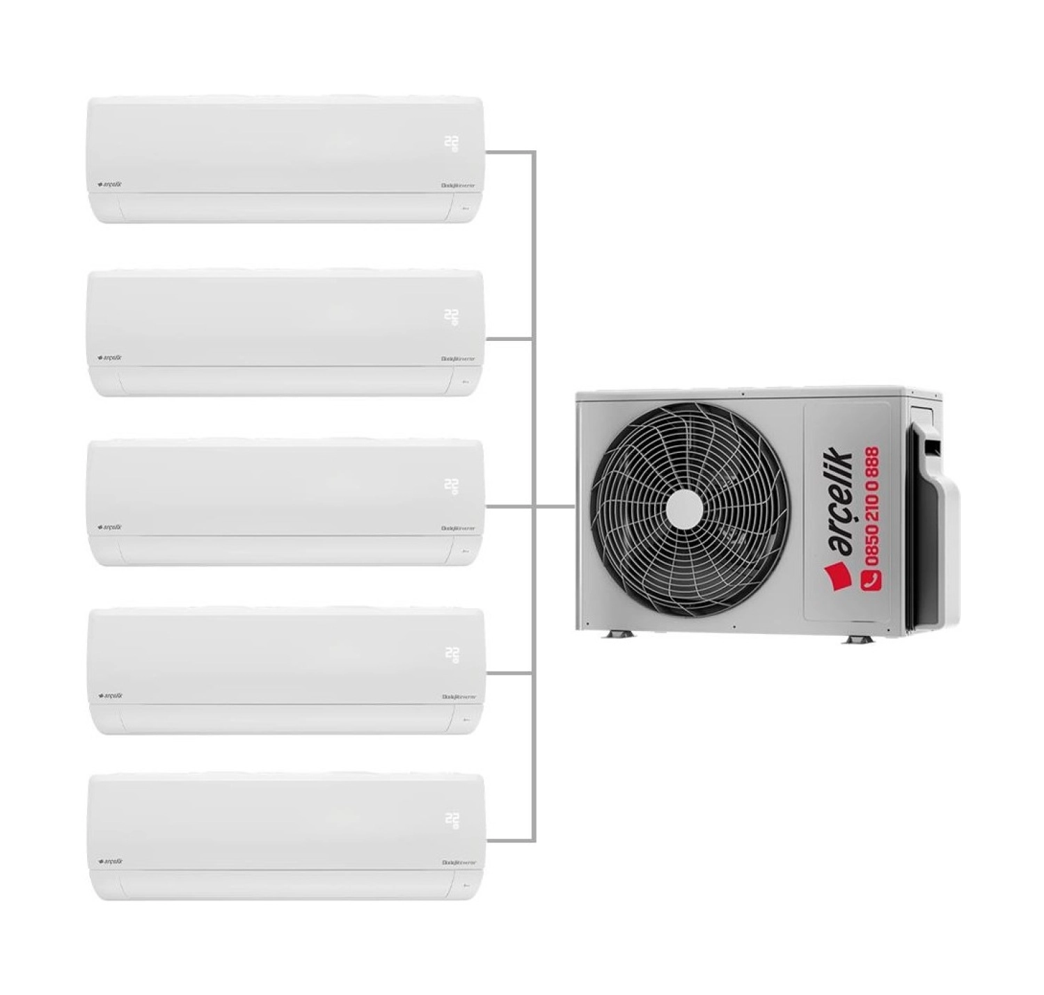 Arçelik A++ 9000 Btu + 9000 Btu + 9000 Btu + 9000 Btu + 12000 Btu İç Ünite 30000 Btu 1+5 Multi inverter Klima ürün görseli