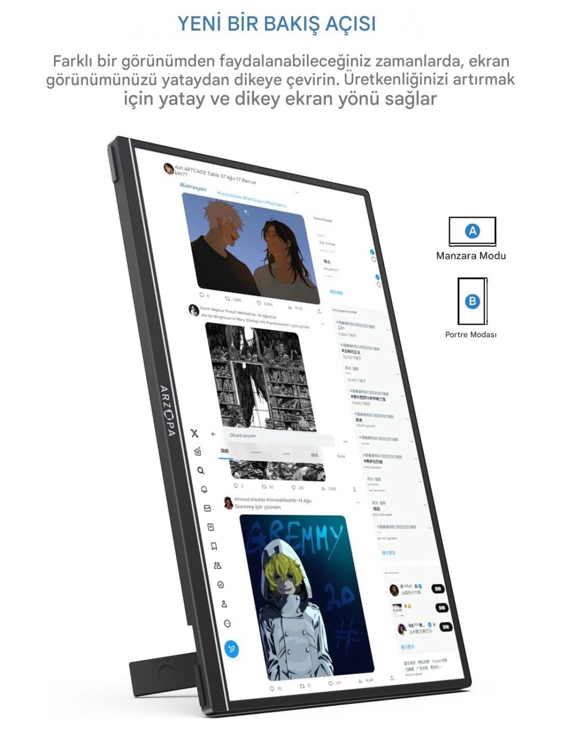 Arzopa A1 15.6" 25 Ms 60Hz Full Hd Ips Ultra Ince Taşınabilir Monitör - Görsel 2