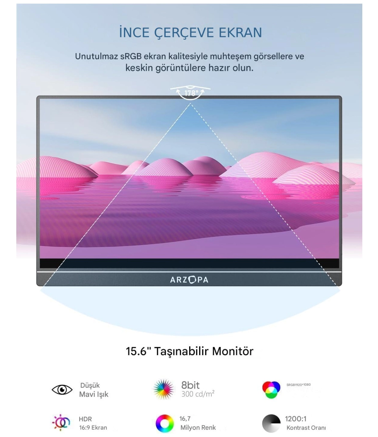 Arzopa A1 15.6" 25 Ms 60Hz Full Hd Ips Ultra Ince Taşınabilir Monitör - Görsel 4