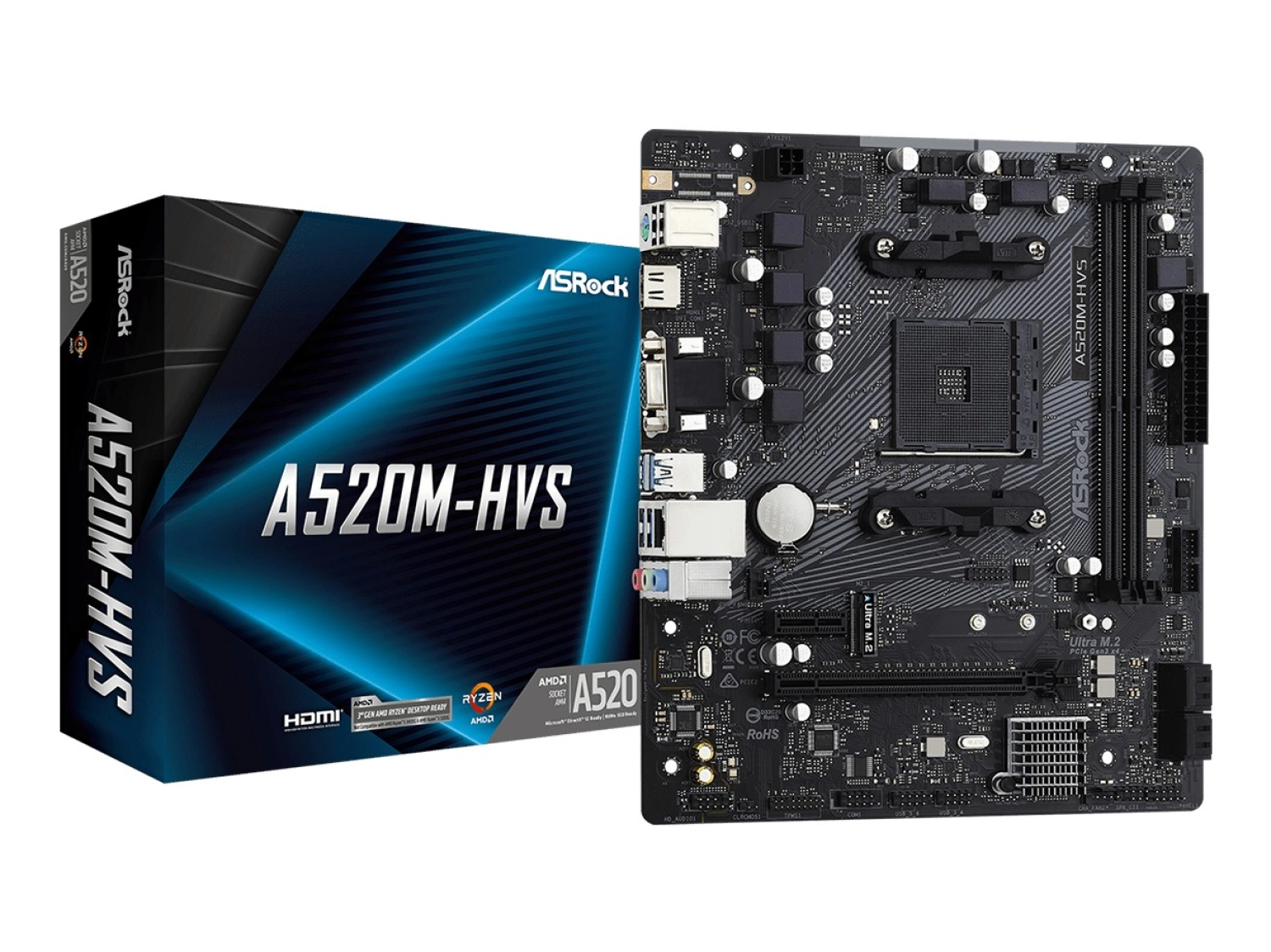 Asrock A520M Hvs Socket Am4, Ddr4 4733+Mhz(O.c.), M.2, Usb 3.2, Hdmı,Vga Matx A520 Anakart (Asra520M-Hvs) ürün görseli