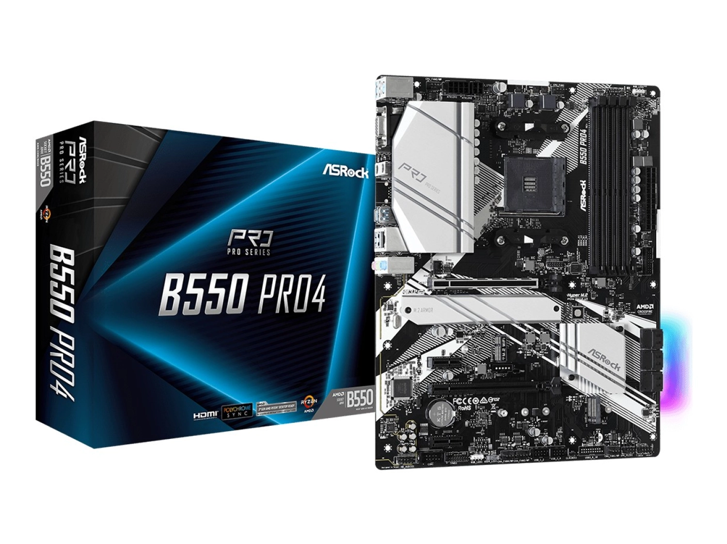 Asrock B550 Pro4 Am4, Ddr4, 4733Mhz+, Hdmi / Vga, Pcıe Gen4 M.2 Armor, Pcı-E 4.0 X16, Usb3.2, Rgb, Argb, Atx Anakart ürün görseli