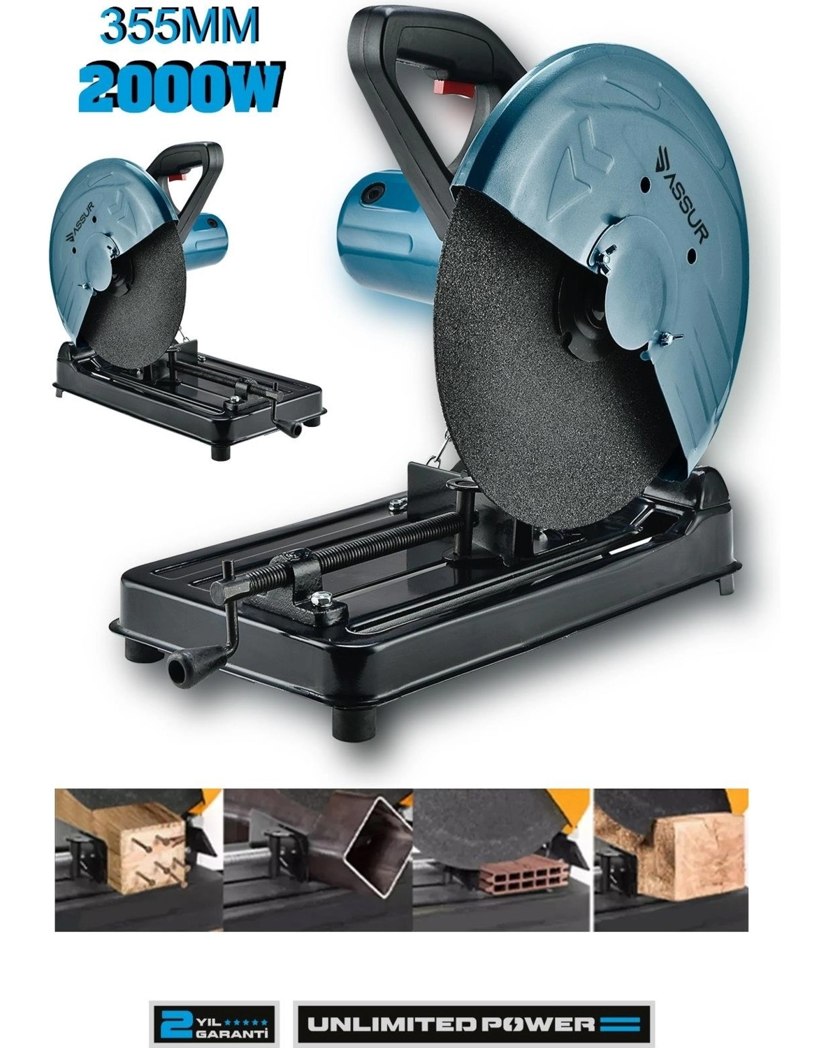 Assur 2000W Bakır Sargılı Metal Şanzıman 355 Mm Profil Metal Kesme Makinesi ürün görseli