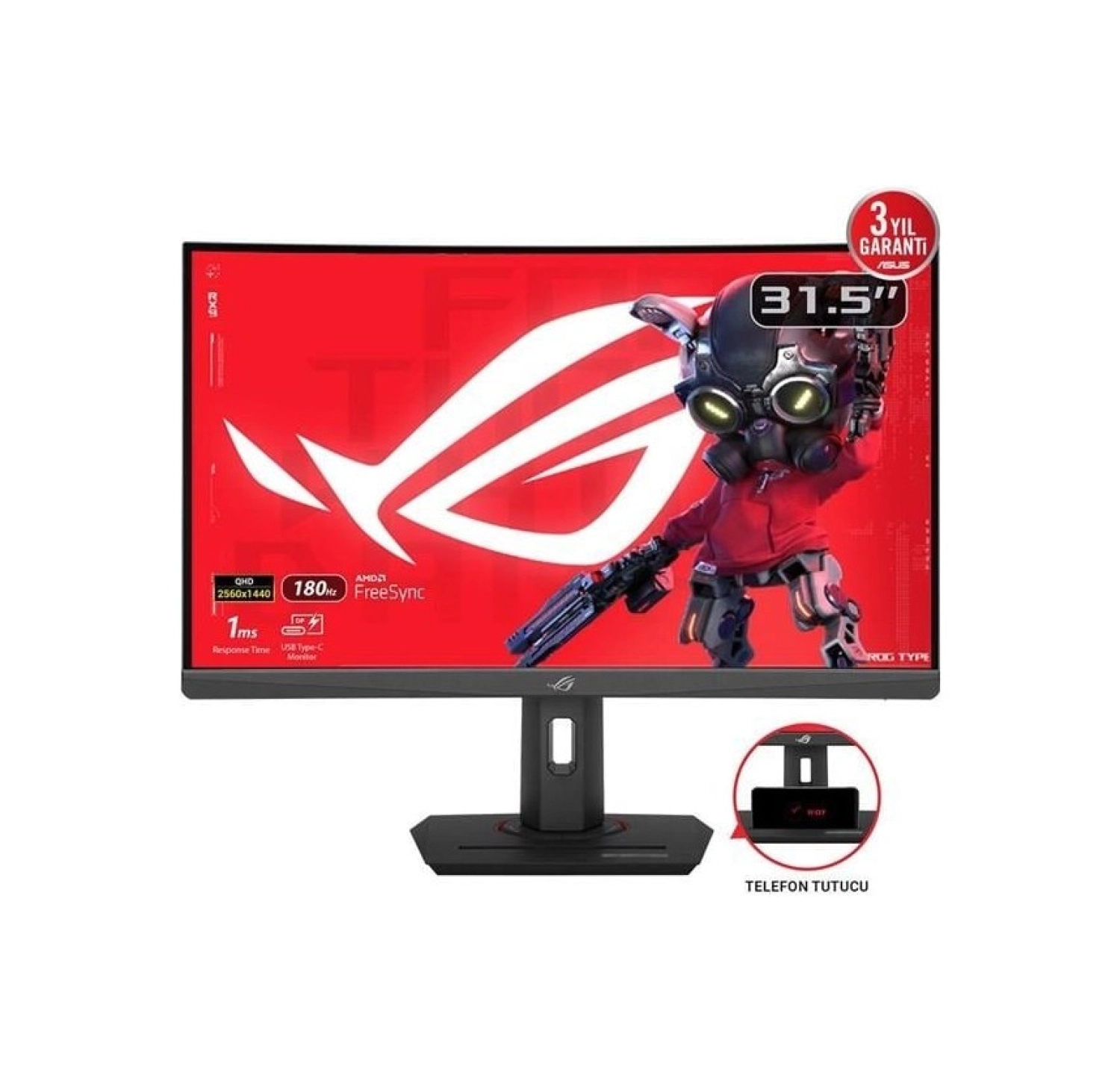 Asus 31.5" Fast Va Rog Strıx Xg32Wcs 1Ms 180Hz Hdmı-Dp Typec Kavisli Gaming Monitör 2560X1440 ürün görseli