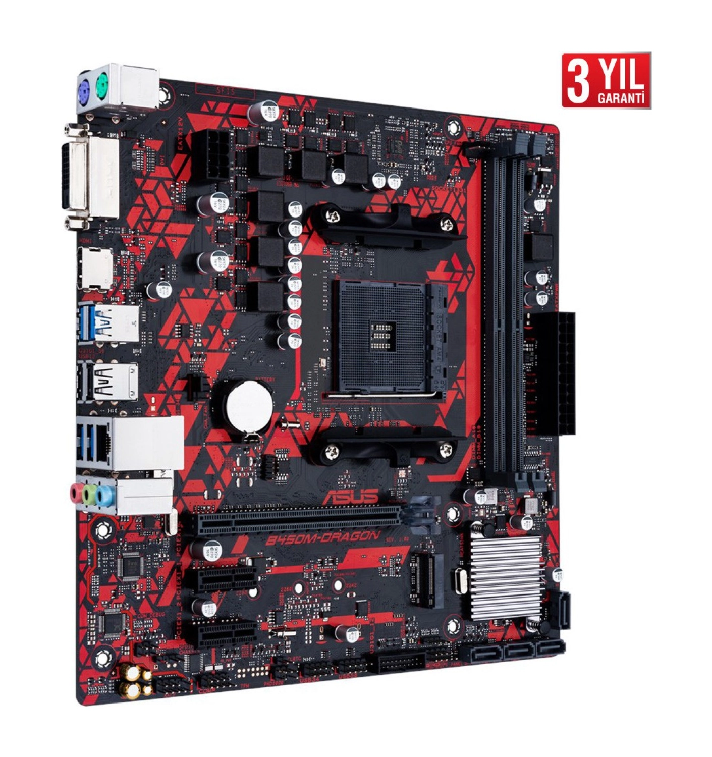 Asus B450M-Dragon Amd B450 Am4 Ddr4 4400 Hdmı Dvı M2 Usb3.1 Matx(B450M-Dragon) Anakart - Görsel 3
