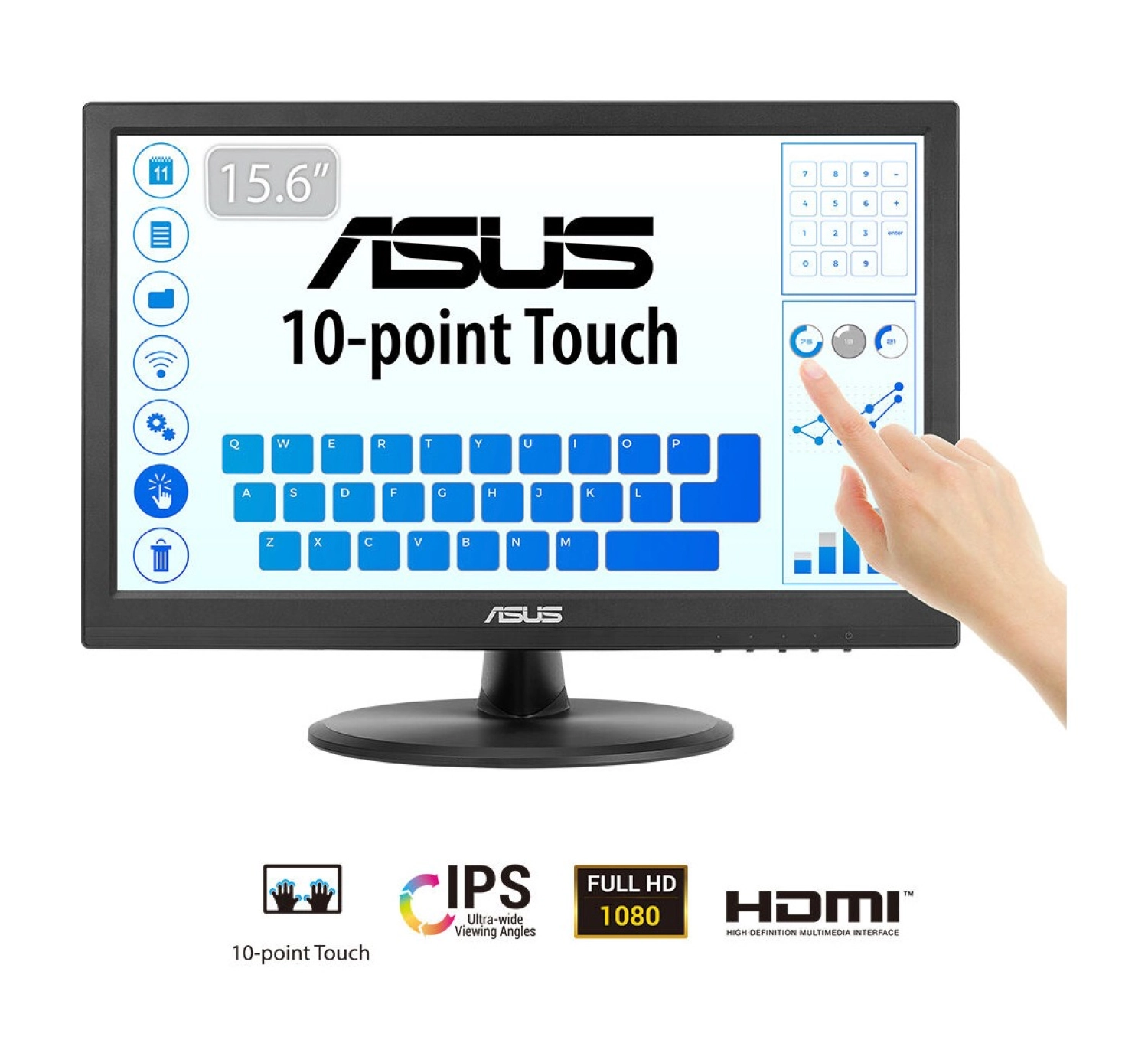 Asus Kurumsal Vt169He 15.6 Ips 1920X1080 5Ms 60Hz 220Cd Hdmi Vga Vesa 3Yıl 10 Parmak Dokunmatik, Eyecare Monitör ürün görseli