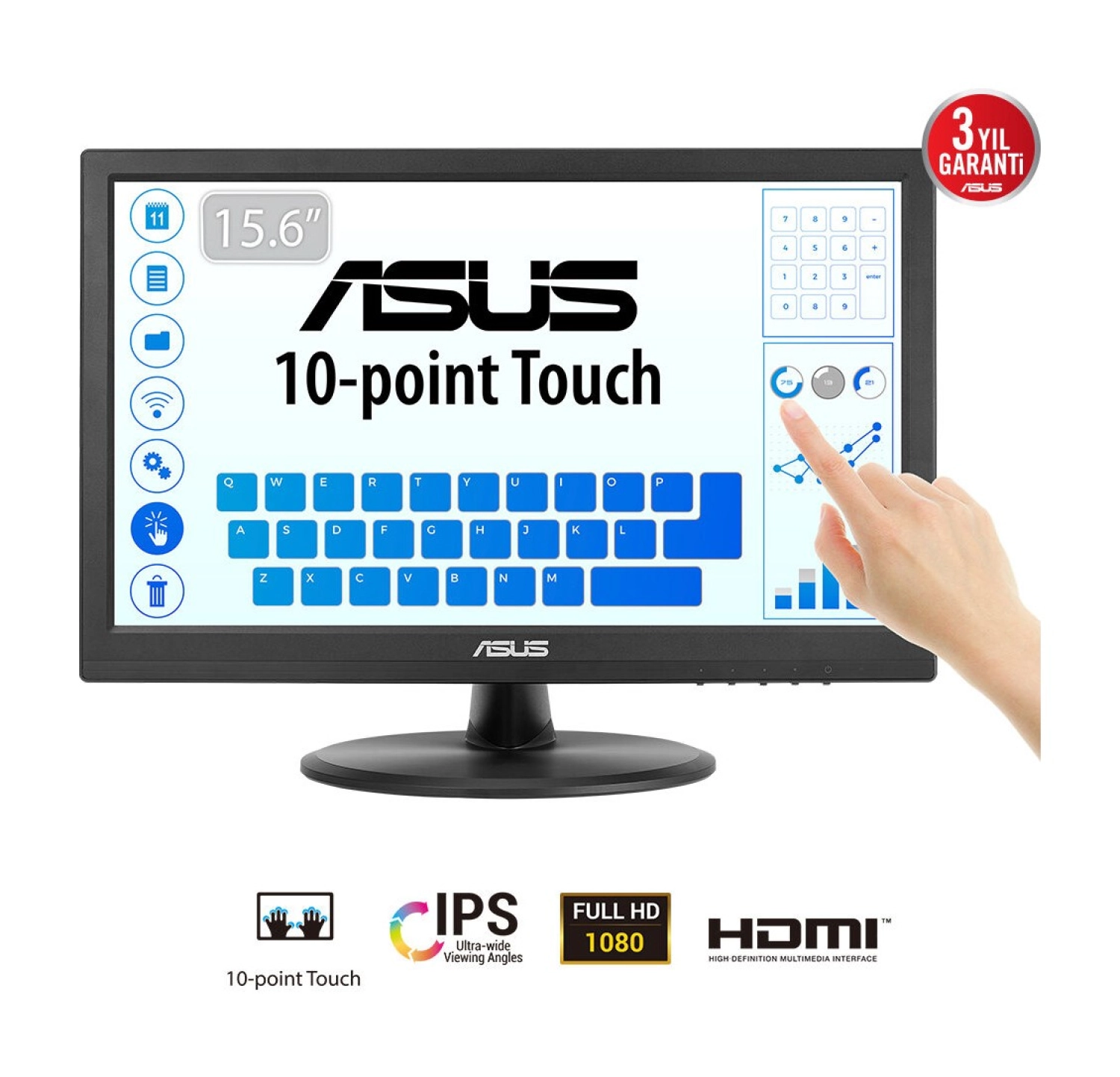 Asus Kurumsal Vt169He 15.6 Ips 1920X1080 5Ms 60Hz 220Cd Hdmi Vga Vesa 3Yıl 10 Parmak Dokunmatik, Eyecare Monitör - Görsel 4