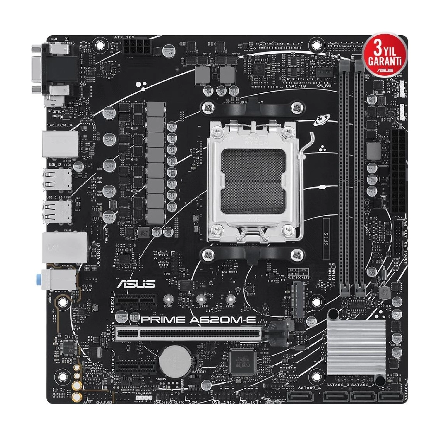 Asus Prime A620M-E-Csm Ddr5 M.2 Hdmi Matx Am5 Anakart - Görsel 2