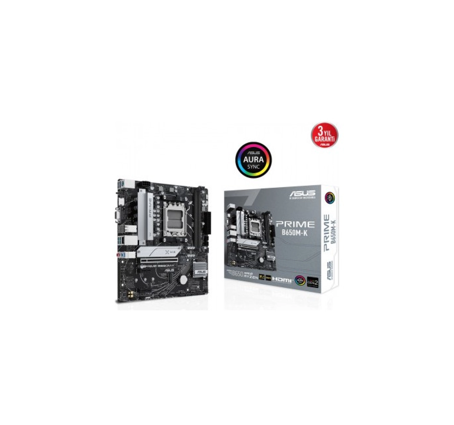 Asus Prime B650M-K Amd B650 Am5 Ddr5 6400 Dp Vga 2X M2 Usb3.2 Aura Rgb 2.5Gbit Lan Matx (Prıme B650M-K) Anakart - Görsel 2