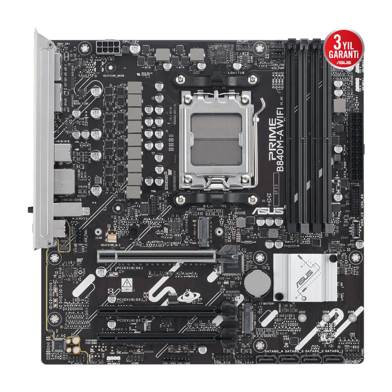 Asus Prime B840M-A Wıfı Amd B840 Am5 Ddr5 7600 2Xdp Hdmi 3X M2 Usb3.2 Wifi 6E + Bt Aura Rgb 2.5Gbit Lan Matx - Görsel 4