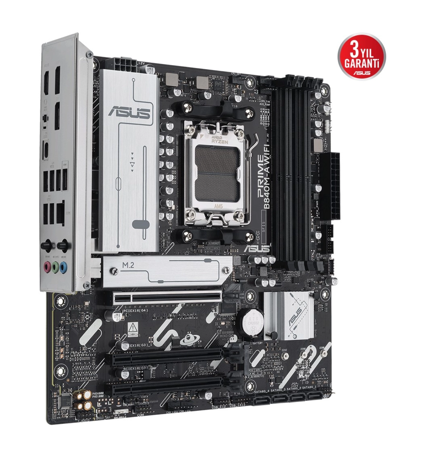 Asus Prime B840M-A Wıfı Amd B840 Am5 Ddr5 7600 2Xdp Hdmi 3X M2 Usb3.2 Wifi 6E + Bt Aura Rgb 2.5Gbit Lan Matx - Görsel 2