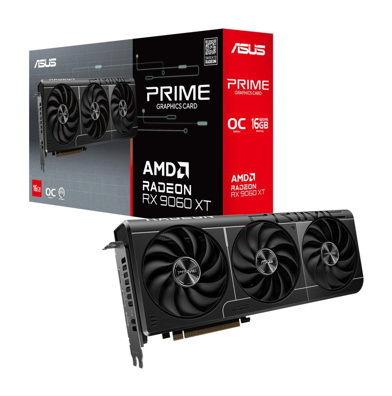 Asus Prime-Rx9060Xt-O16G-Amd-Radeon-Rx 9060-16G-16Gb Gddr6-128Bit--Oc-Hdmi-2Xdp-Ekran Kartı ürün görseli