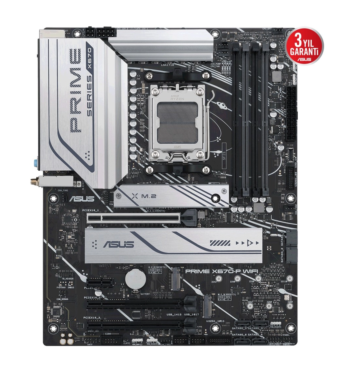 Asus Prime X670-P Wıfı Amd X670 Am5 Ddr5 6400 Dp Hdmı 3X M2 Usb3.2 Ax Wifi + Bt Aura Rgb 2.5Gbit Lan Atx (Prıme X670-P Wıfı) Anakart - Görsel 2