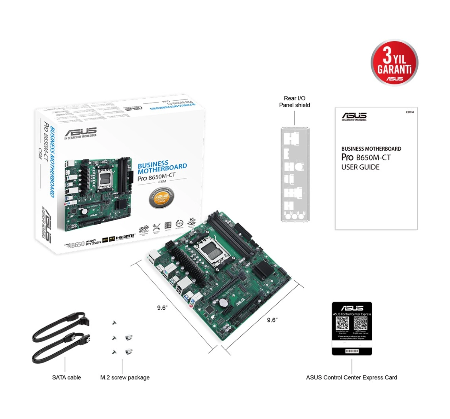 Asus Pro B650M-Ct-Csm Amd B650 Am5 Ddr5 6400 2Xdp Hdmi Çift M2 Usb3.2 Tpm Matx (Pro B650M-Ct-Csm)Anakart - Görsel 6