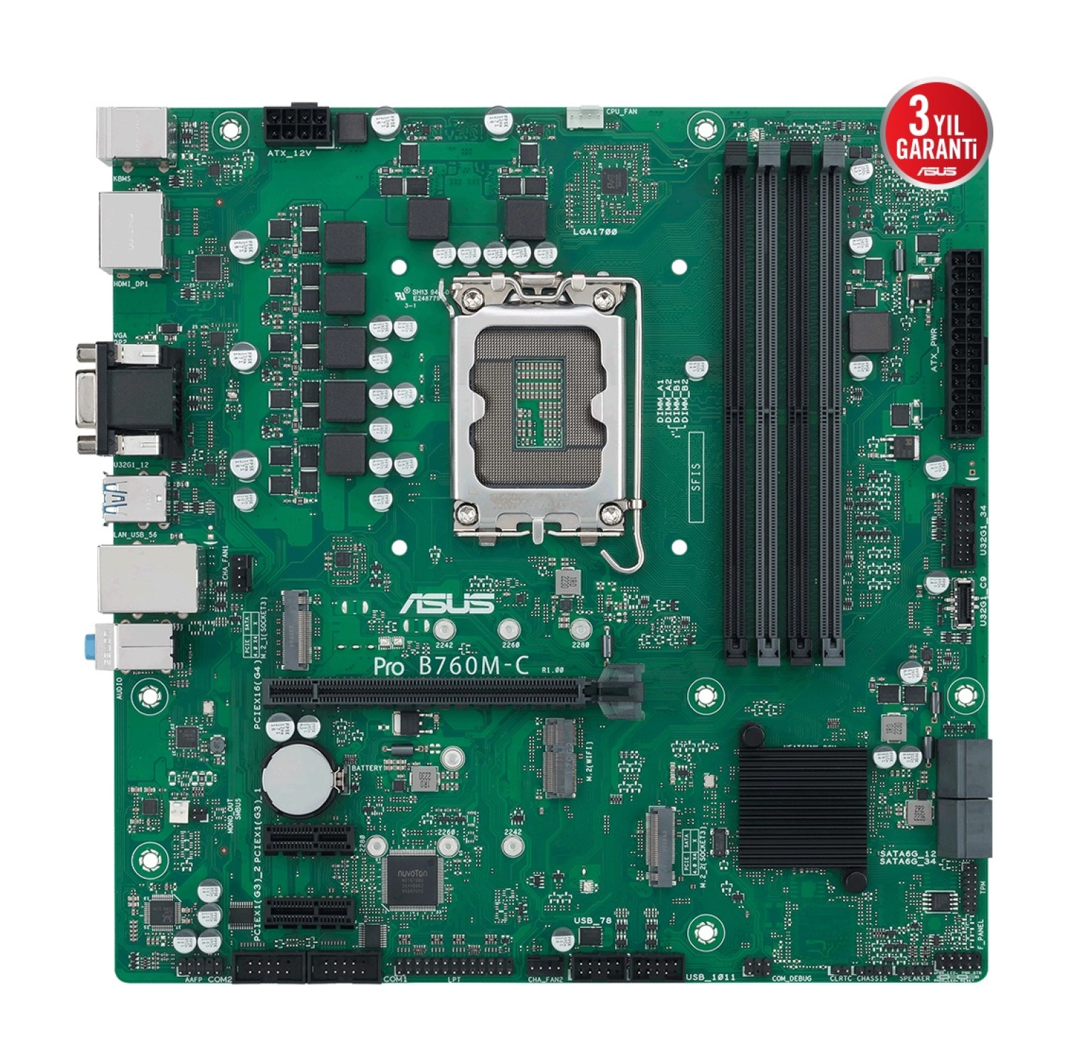 Asus Pro B760M-C-Csm Intel B760 Lga1700 Ddr5 6200 2Xdp Hdmı Vga Çift M2 Usb3.2 Matx (Pro B760M-C-Csm) Anakart - Görsel 3