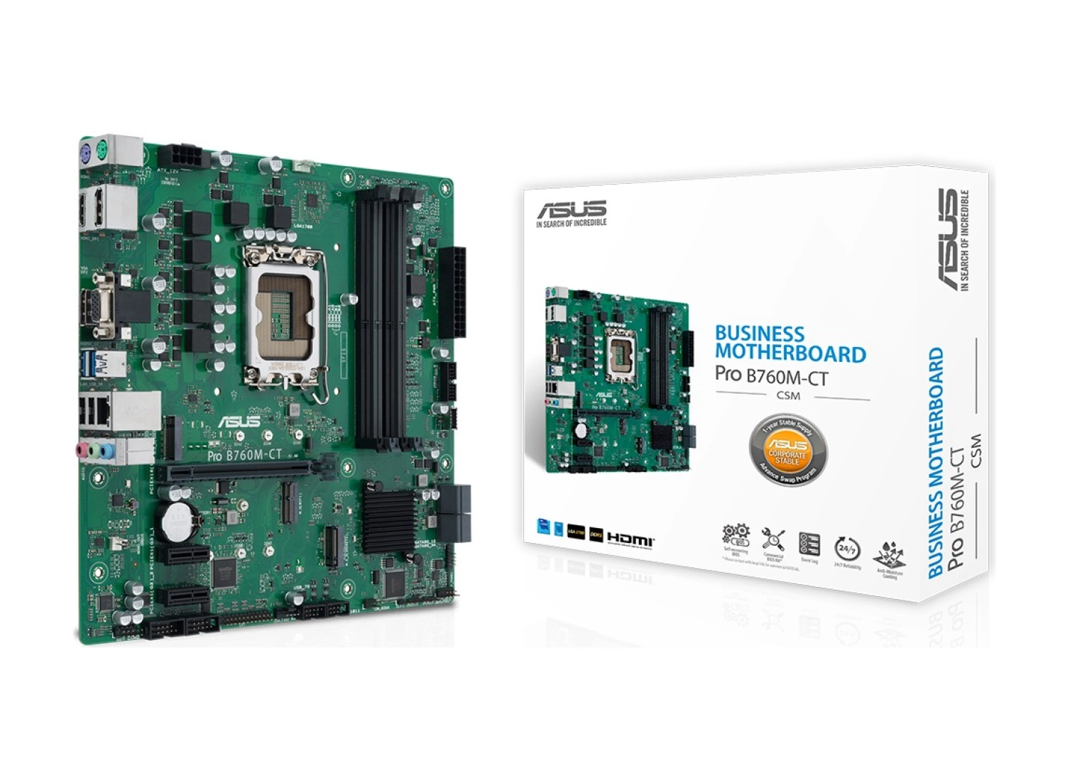 Asus Pro B760M-Ct-Csm Intel B760 Lga1700 Ddr5 6200 2Xdp Hdmı Vga Çift M2 Usb3.2 Wifi 6E + Bt Tpm Matx (Pro B760M-Ct-Csm) Anakart ürün görseli