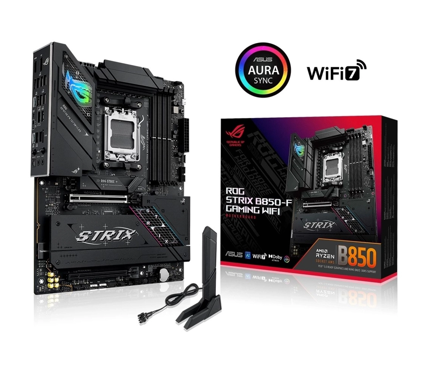 Asus Rog Strıx B850-F Gaming Wıfı Amd B850 Am5 Ddr5 8000 Dp Hdmi 4X M2 Usb3.2 Gen 2X2 Wifi 7 + Bt Aura Rgb 2.5Gbit Lan Atx ürün görseli