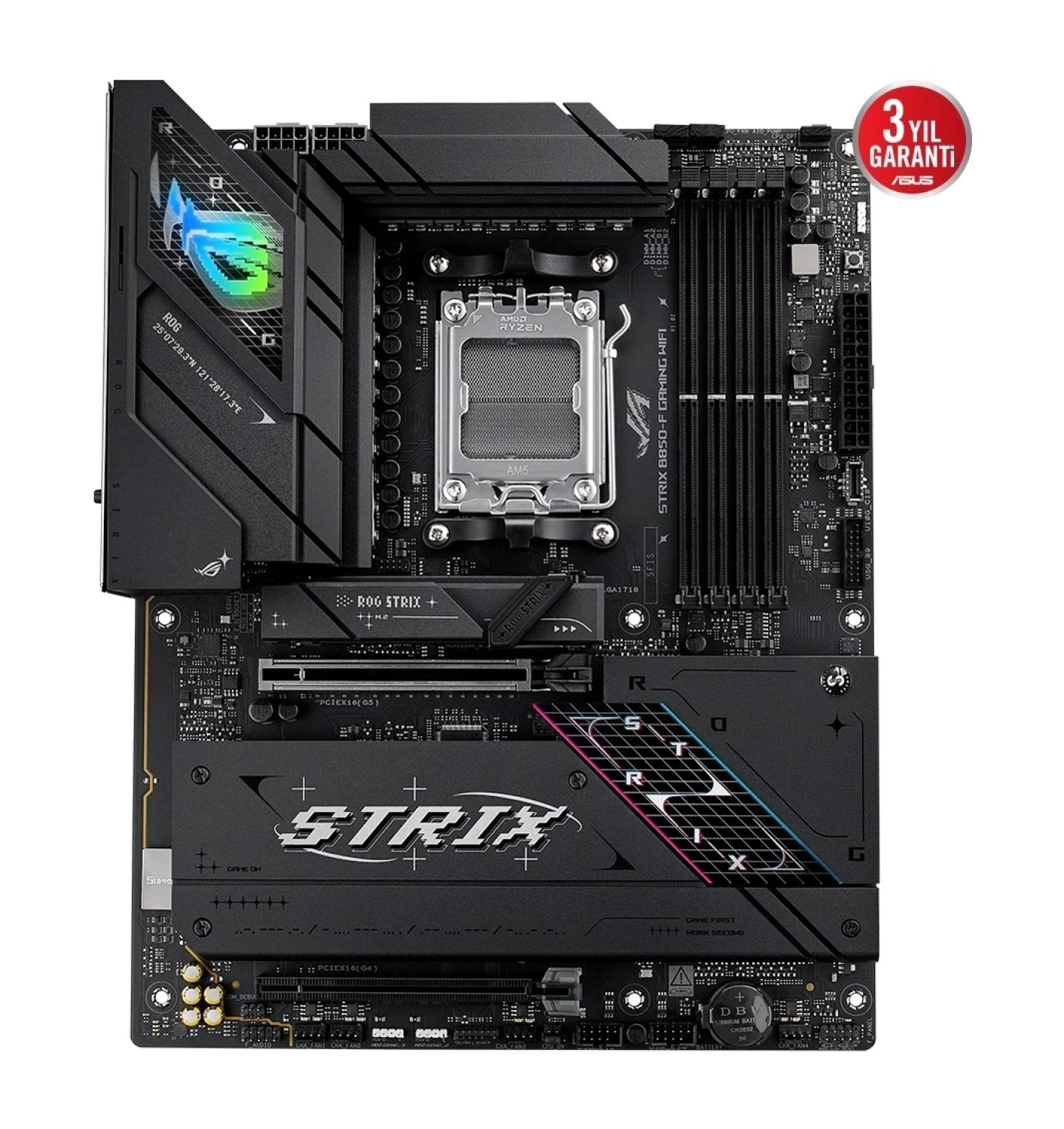 Asus Rog Strıx B850-F Gaming Wıfı Amd B850 Am5 Ddr5 8000 Dp Hdmi 4X M2 Usb3.2 Gen 2X2 Wifi 7 + Bt Aura Rgb 2.5Gbit Lan Atx - Görsel 3