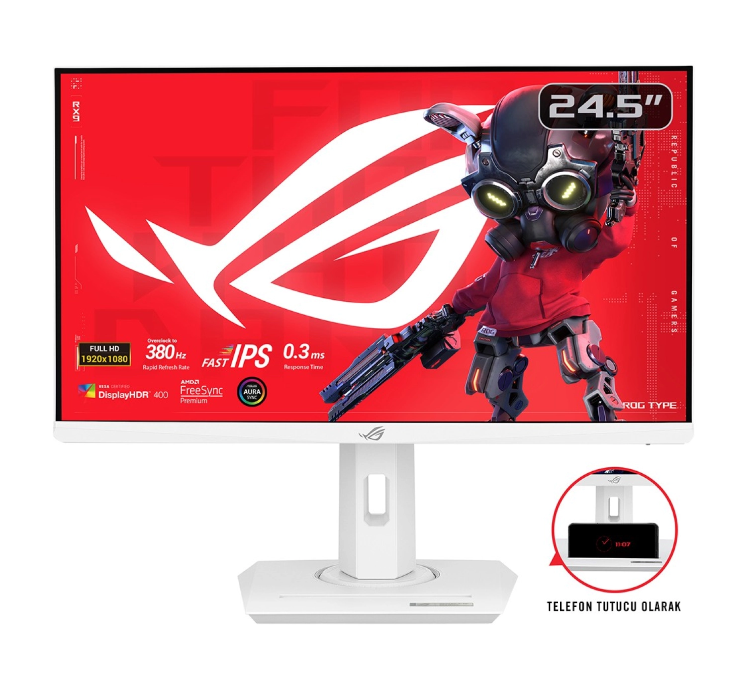 Asus Rog Strix Xg259Qng-W 24.5" Fast Ips Fhd 380Hz 0.3Ms Hdr Freesync/G-Sync Beyaz Dp Hdmi Usb Pivot Monitör ürün görseli