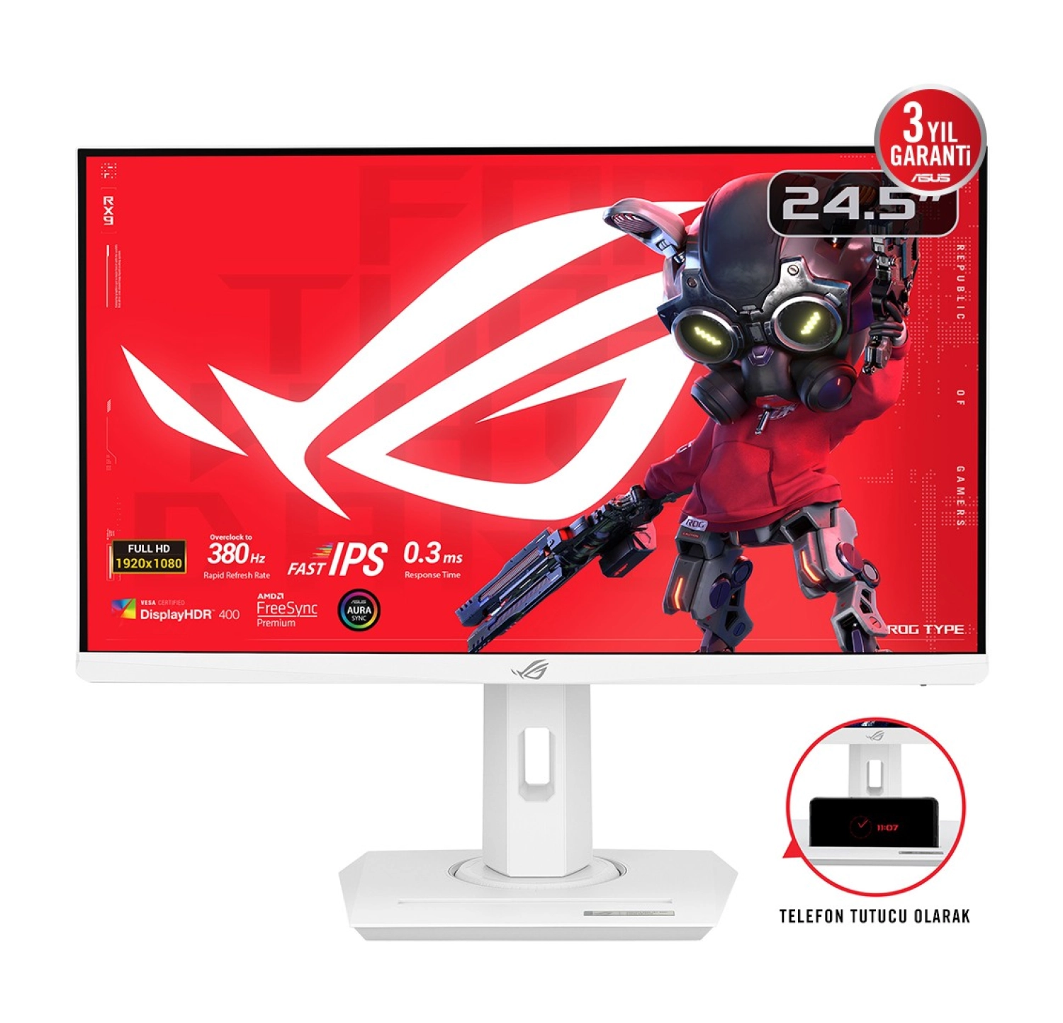 Asus Rog Strix Xg259Qng-W 24.5" Fast Ips Fhd 380Hz 0.3Ms Hdr Freesync/G-Sync Beyaz Dp Hdmi Usb Pivot Monitör - Görsel 2