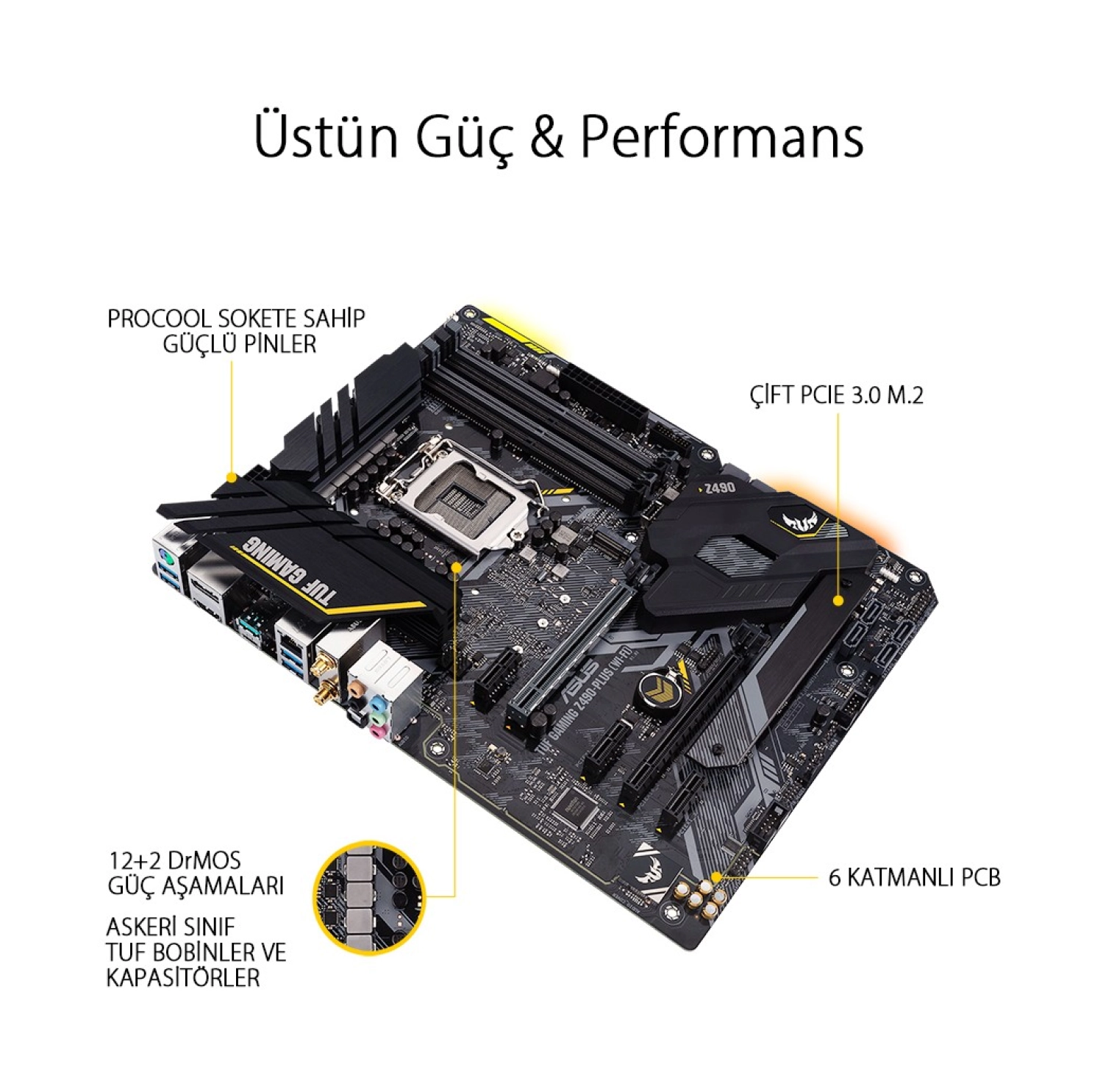 Asus Tuf Gaming Z490-Plus (Wi-Fi) Intel Z490 Ddr4 4600 Mhz (Oc) Lga1200 Ax Wifi + Bt Atx Anakart - Görsel 5