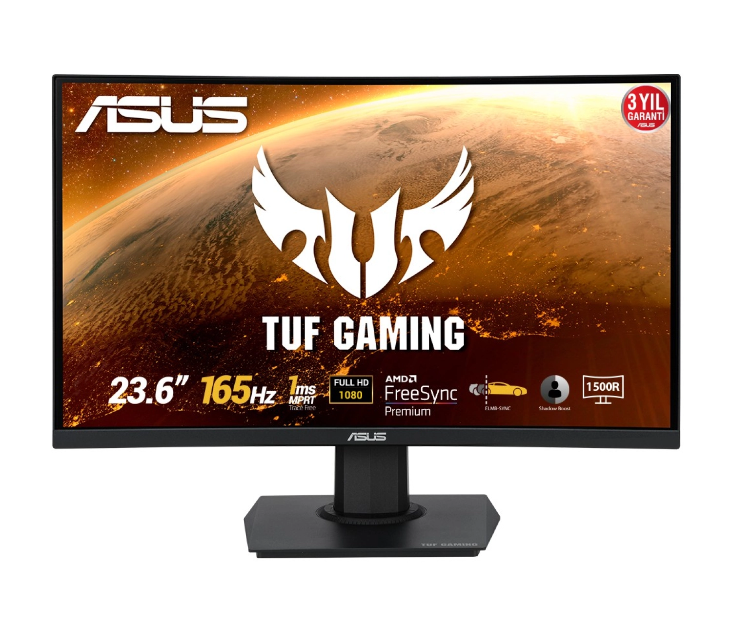 Asus Tuf Vg24Vqe Kavisli 23.6" 165Hz 1Ms (Hdmi+Display) Freesync Full Hd Led Monitör ürün görseli