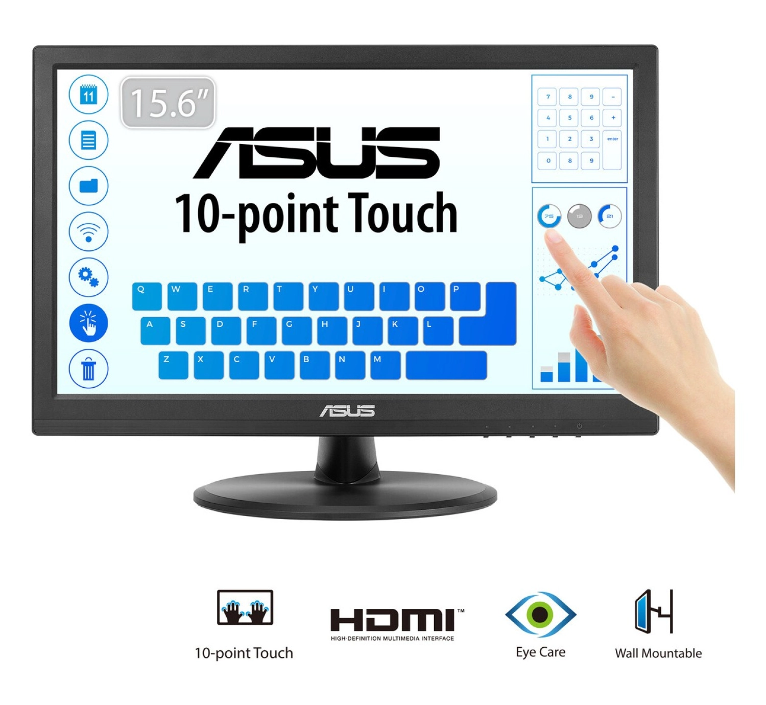Asus Vt168Hr 15,6 Led 1366X768 10Ms Hdmi Vga Vesa 3Yıl 10 Parmak Dokunmatik Monitör ürün görseli
