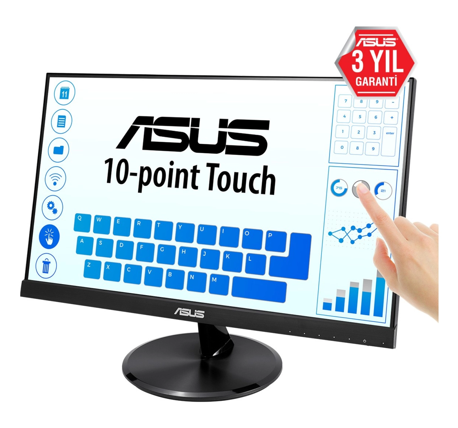 Asus Vt229H 21.5" Ips Fhd 5Ms 10 Parmak Dokunmatik Çerçevesiz Eyecare Monitör - Görsel 2