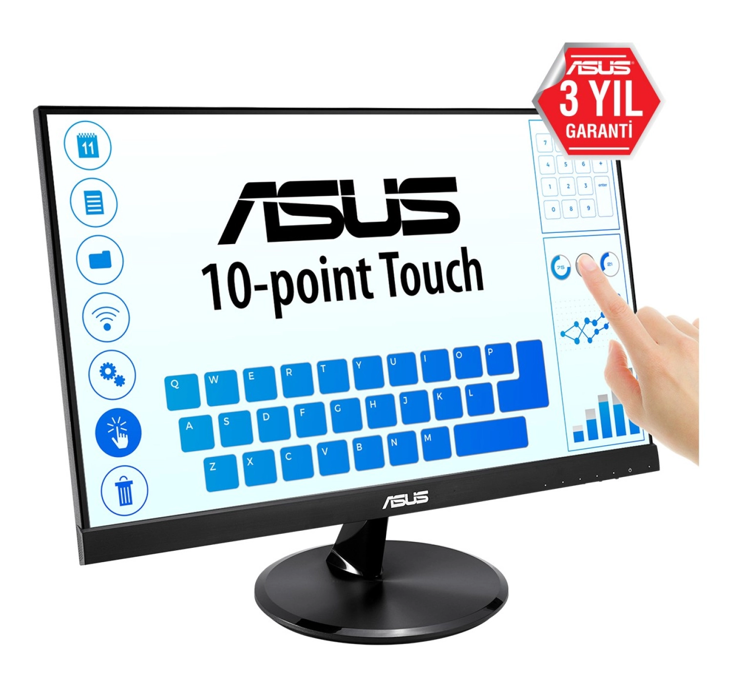 Asus Vt229H 21.5" Ips Fhd 5Ms 10 Parmak Dokunmatik Çerçevesiz Eyecare Monitör - Görsel 3