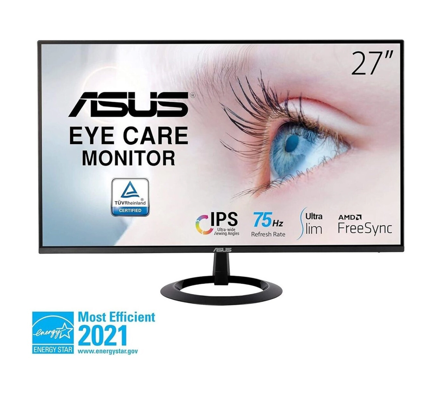 Asus Vz27Ehe 27 Ips Freesync 1920X1080 1Ms 75Hz Hdmi Vga Vesa 3Yil Eyecare, Flicker-Free,Cercevesiz,Dusuk Mavi Isik,Ultra Slim Monitör ürün görseli