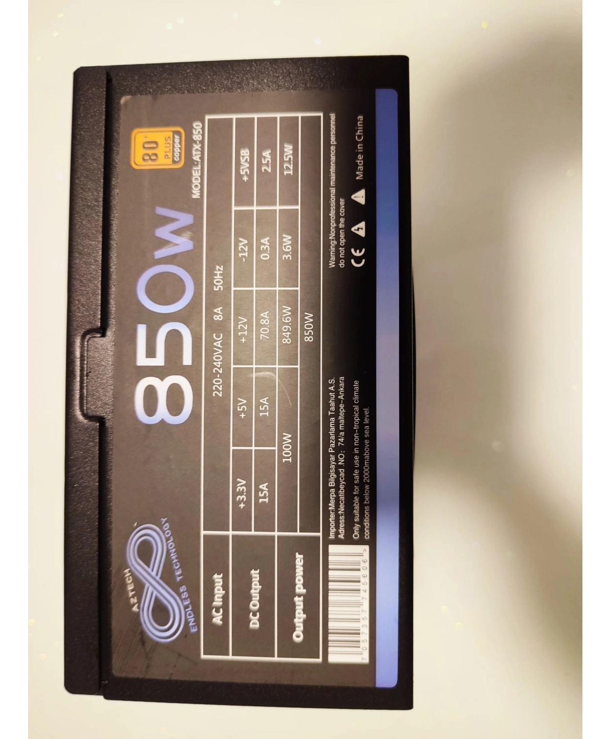Aztech Atx 850 850W 14 Cm Fan 80 Plus Copper Tam Modüler Psu - Görsel 5