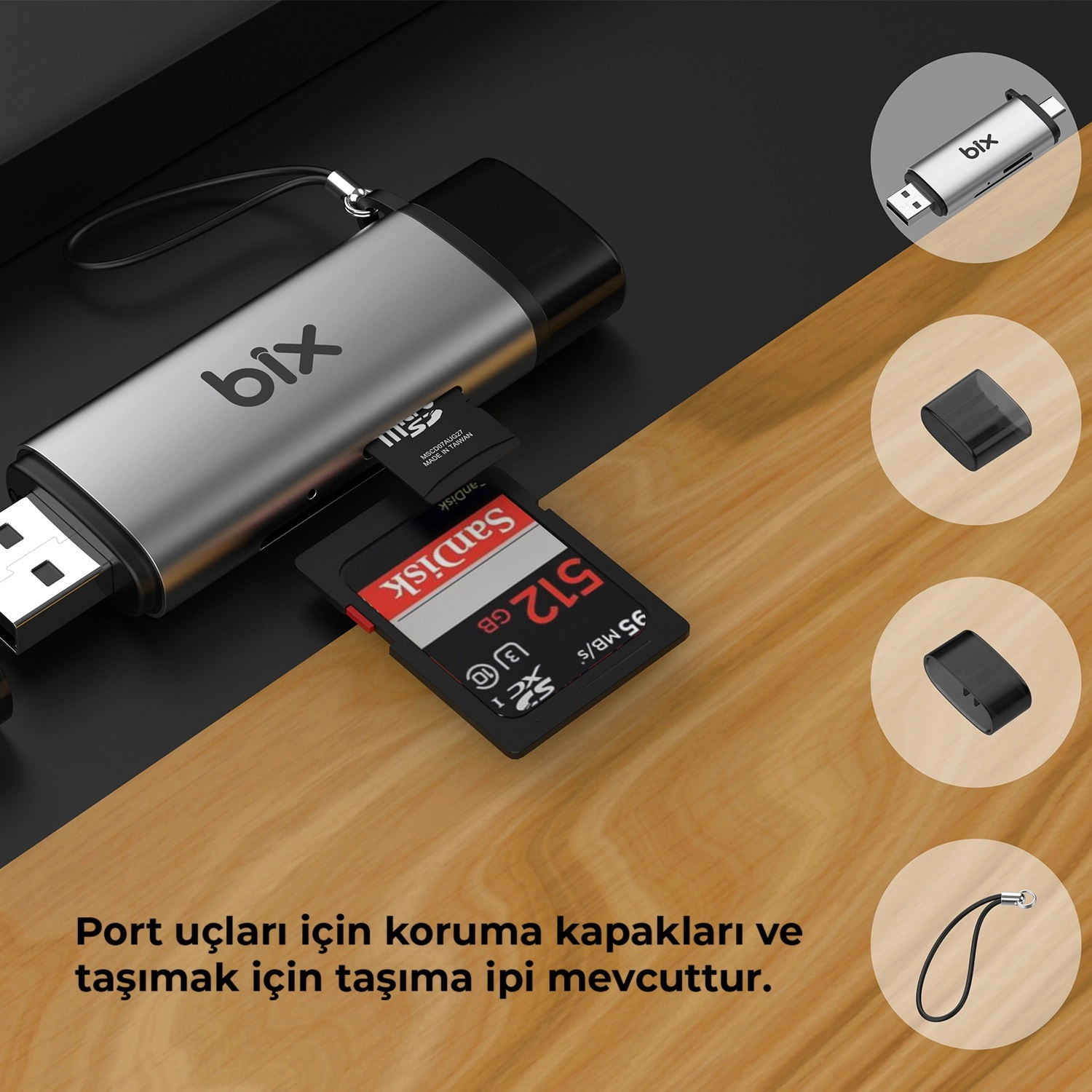 Bix Adp-11 Type-C Ve Usb 3.2 Sd Ve Micro Sd Otg Hafıza Kartı Okuyucu - Görsel 7