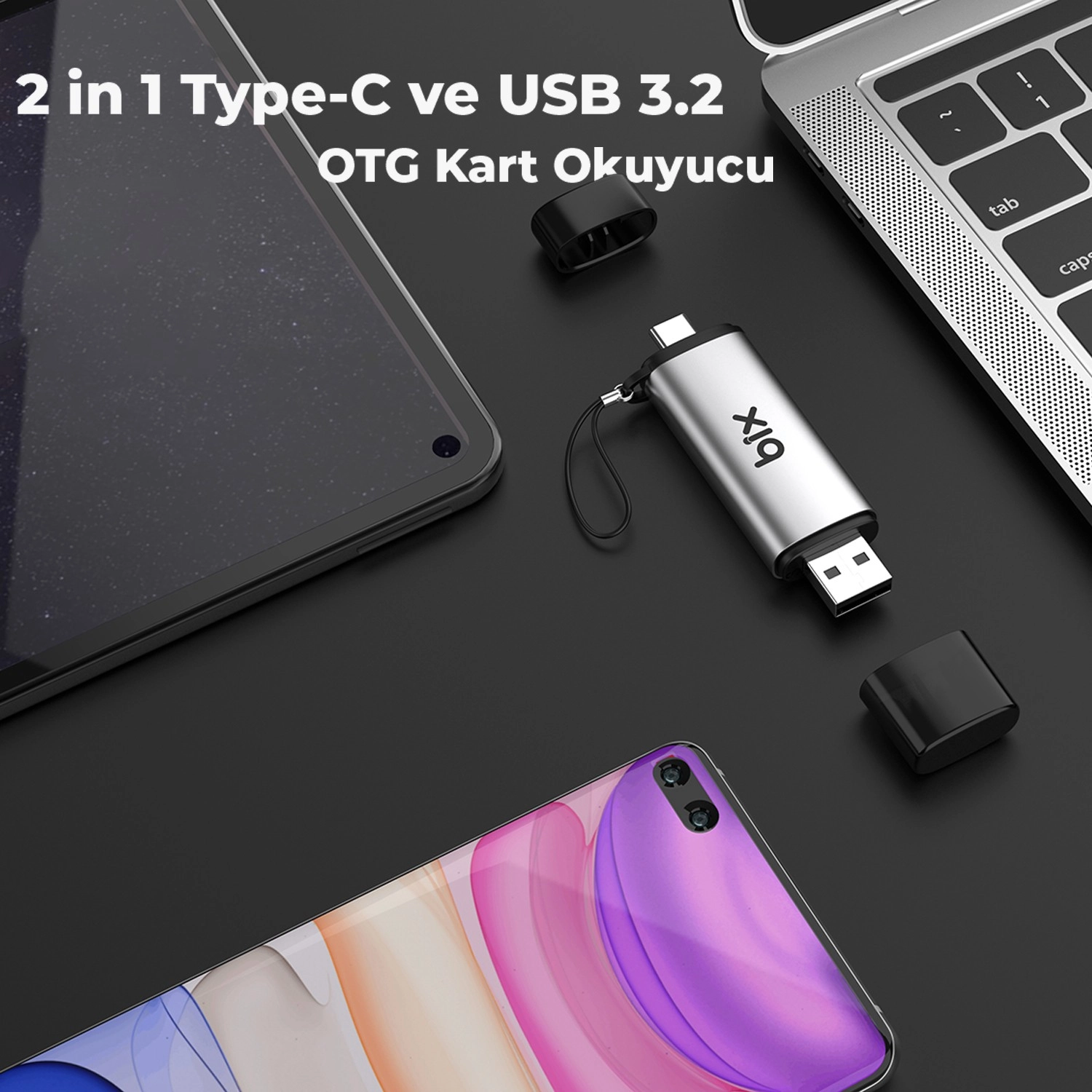 Bix Adp-11 Type-C Ve Usb 3.2 Sd Ve Micro Sd Otg Hafıza Kartı Okuyucu - Görsel 3