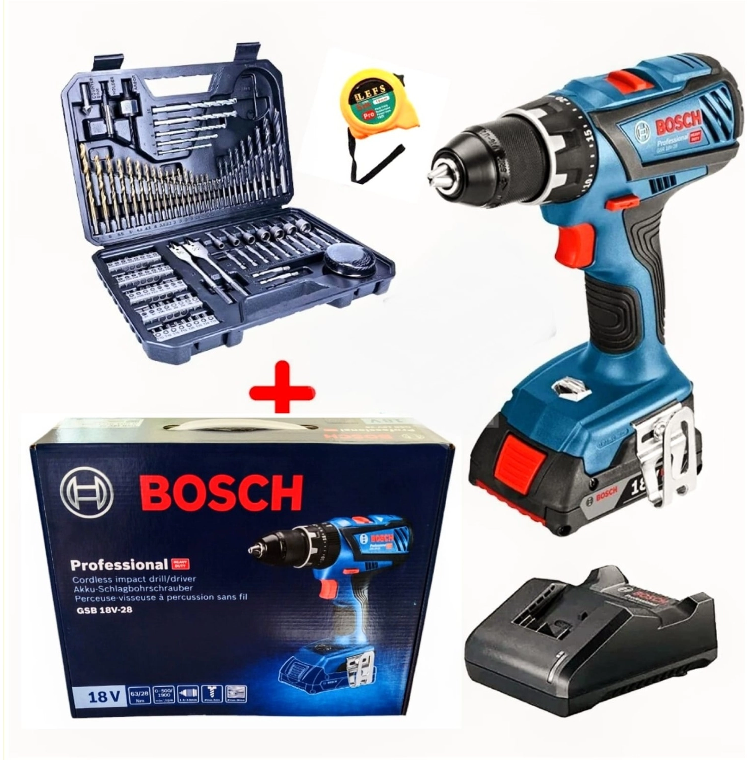 Bosch Gsb 18 V 28 Tek Batarya Darbeli Vidalama (Karton Kutulu) Ve Bosch 103 Parça Aksesuar Seti ürün görseli