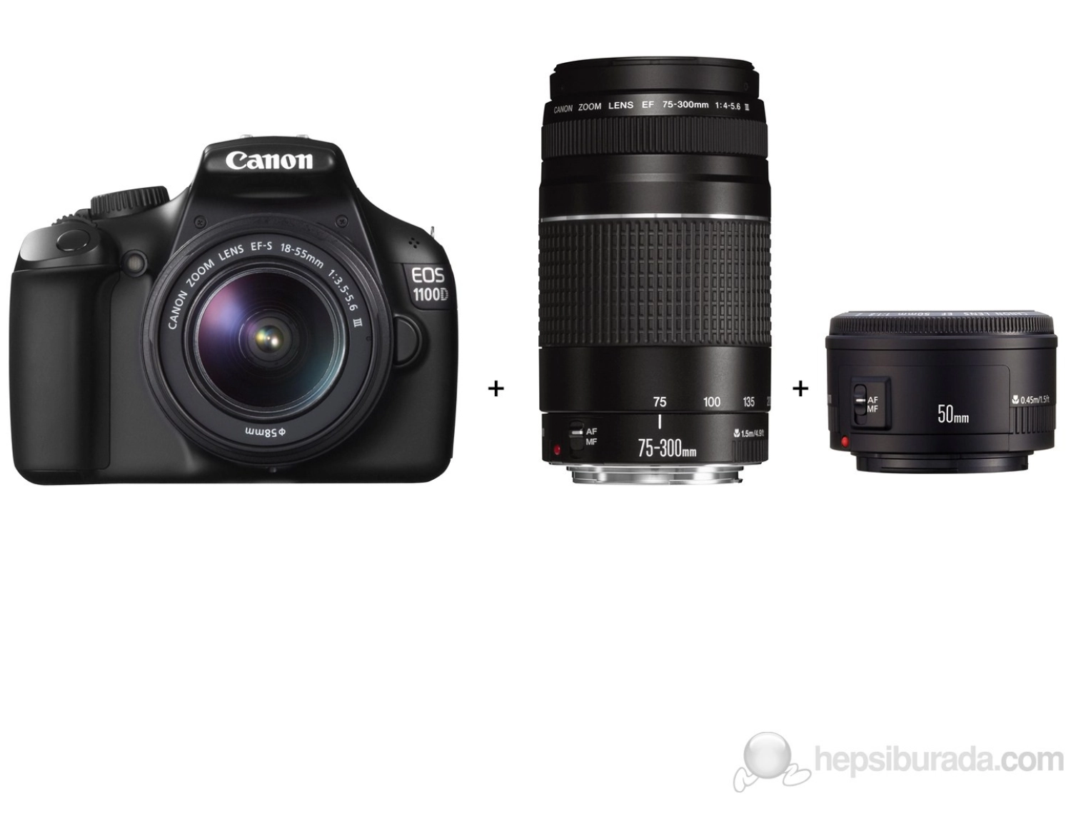 Canon Eos 1100D 18-55Mm + 75-300Mm + Ef 50 Mm F/1,8 Ii 12Mp 2.7" Lcd Dslr Dijital Fotoğraf Makinesi - Görsel 2