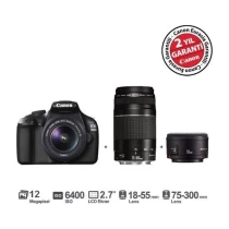 Canon Eos 1100D 18-55Mm + 75-300Mm + Ef 50 Mm F/1,8 Ii 12Mp 2.7" Lcd Dslr Dijital Fotoğraf Makinesi