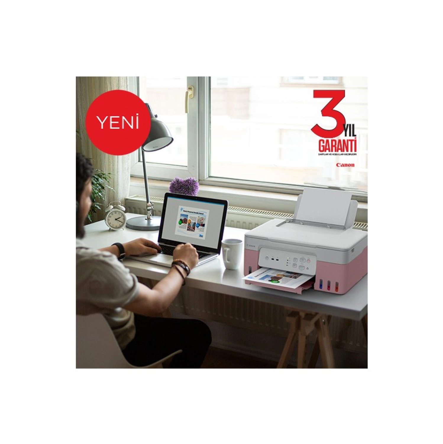 Canon G3430 Wi-Fi + Tarayıcı + Fotokopi Renkli Çok Fonksiyonlu Tanklı Pembe Mürekkep Püskürtmeli Yazıcı - Görsel 4
