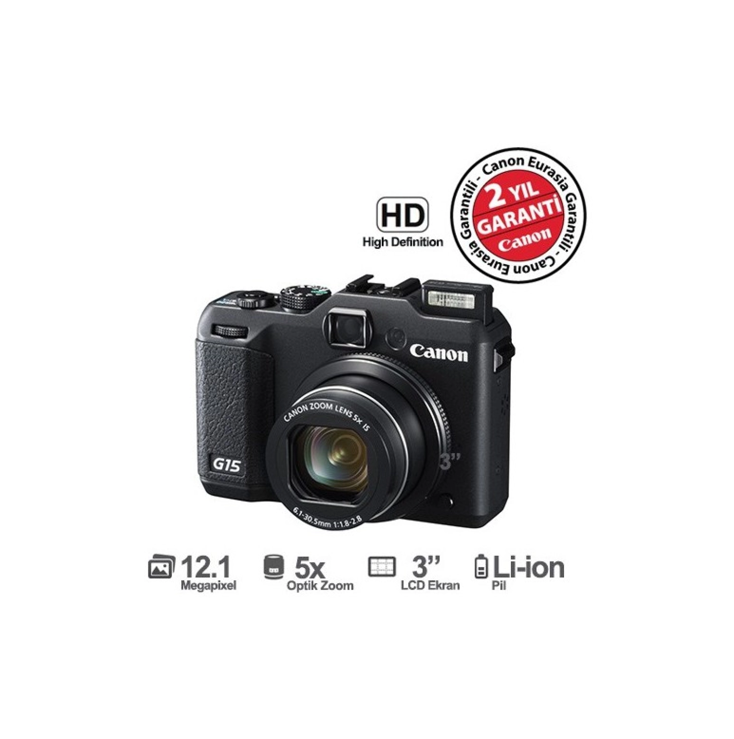 Canon Powershot G15 12,1 Mp 5X Optik 3" Lcd Ekran Dijital Fotoğraf Makinesi ürün görseli