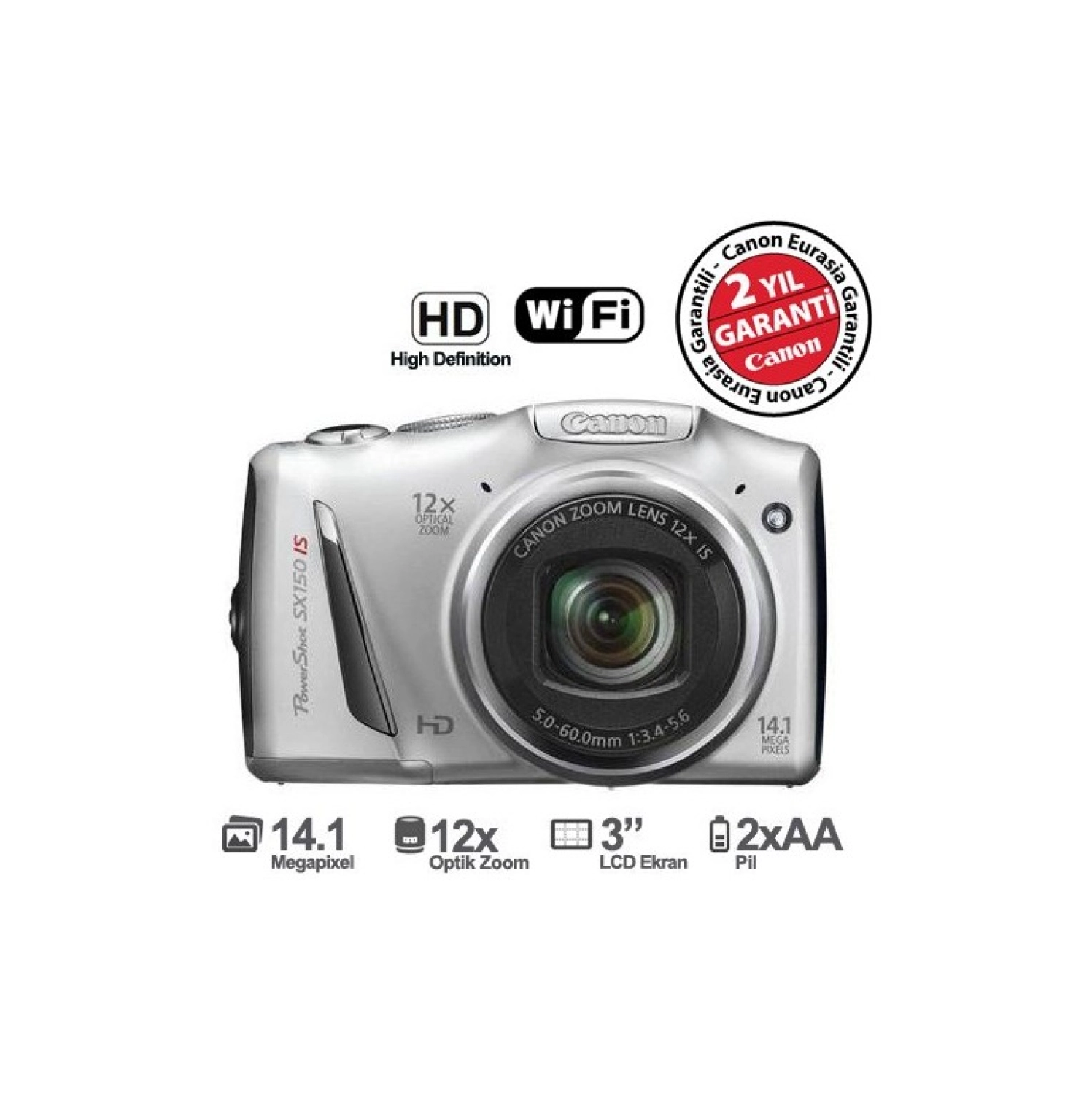 Canon Powershot Sx150 Is 14.1Mp 12X Optik Zoom 3.0" Lcd Hd Çekim Dijital Fotoğraf Makinesi - Görsel 7