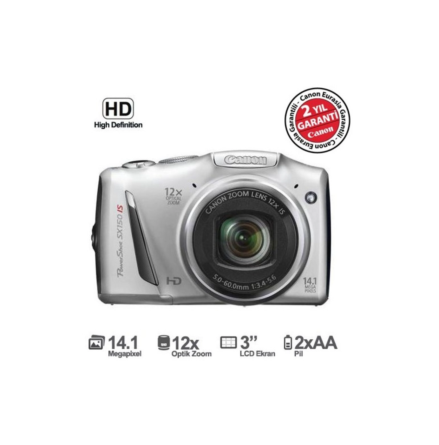Canon Powershot Sx150 Is 14.1Mp 12X Optik Zoom 3.0" Lcd Hd Çekim Dijital Fotoğraf Makinesi ürün görseli