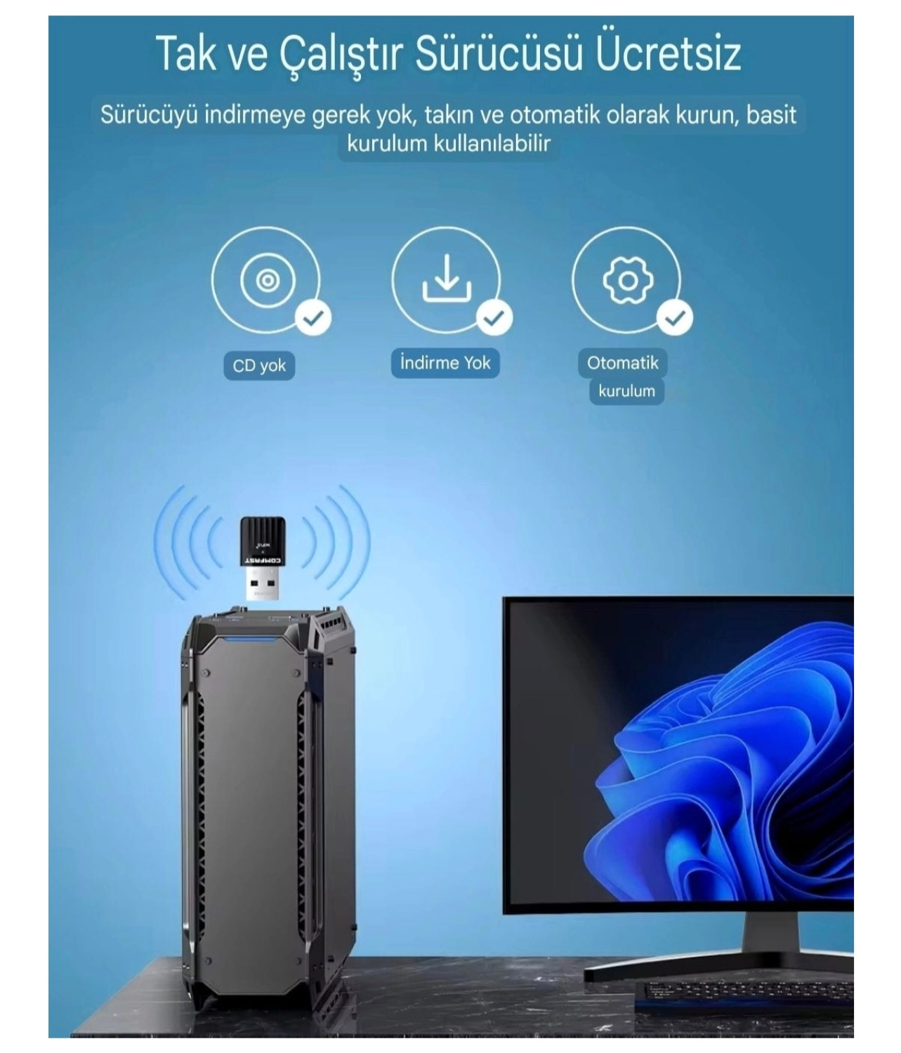 Comfast 941Ax Wifi-6 Mini Wifi Adaptörü Ce Sertifikalı Süper Hızlı Çift Bant 600Mbps/5Ghz/2.4Ghz - Görsel 8