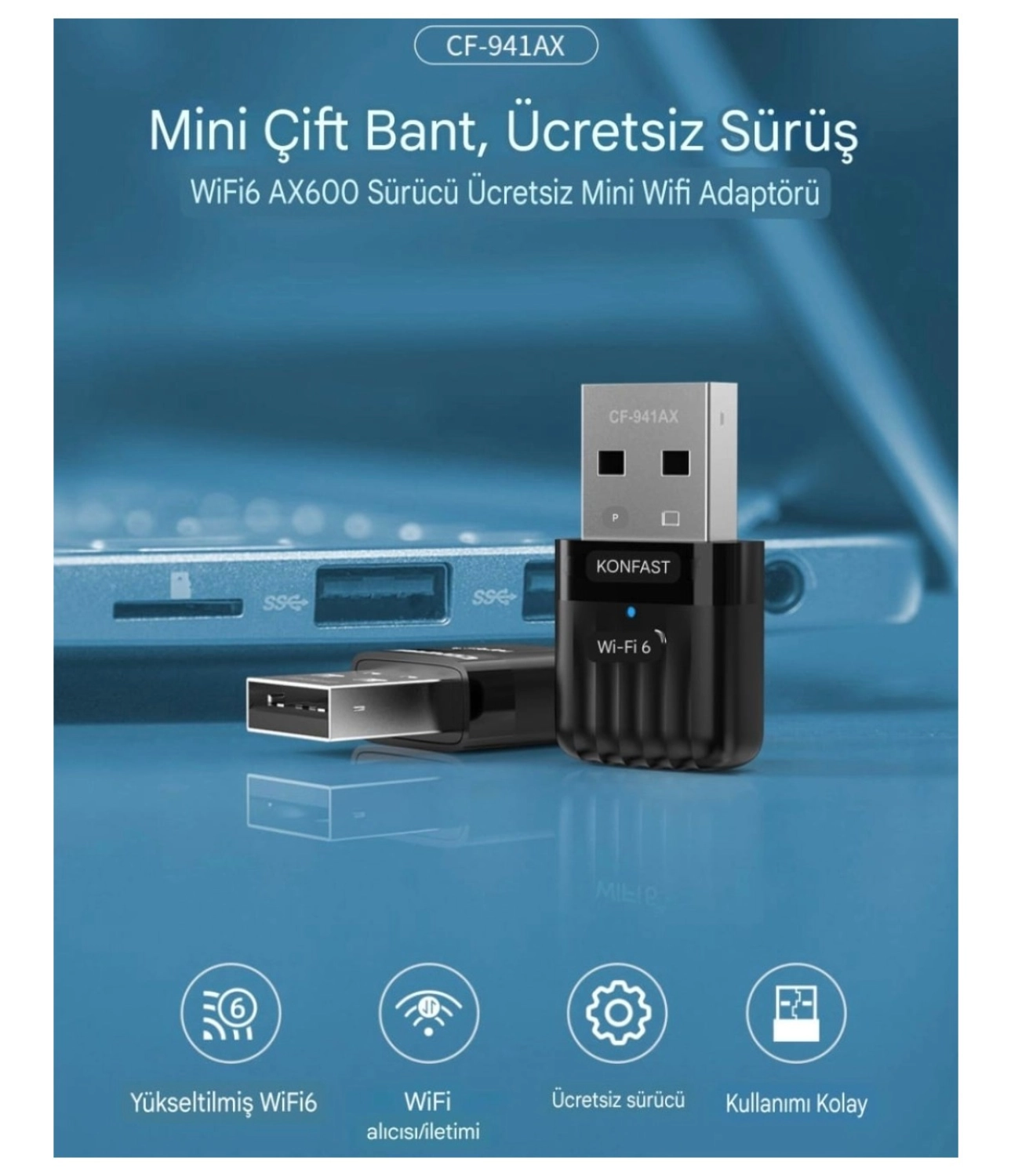 Comfast 941Ax Wifi-6 Mini Wifi Adaptörü Ce Sertifikalı Süper Hızlı Çift Bant 600Mbps/5Ghz/2.4Ghz - Görsel 7